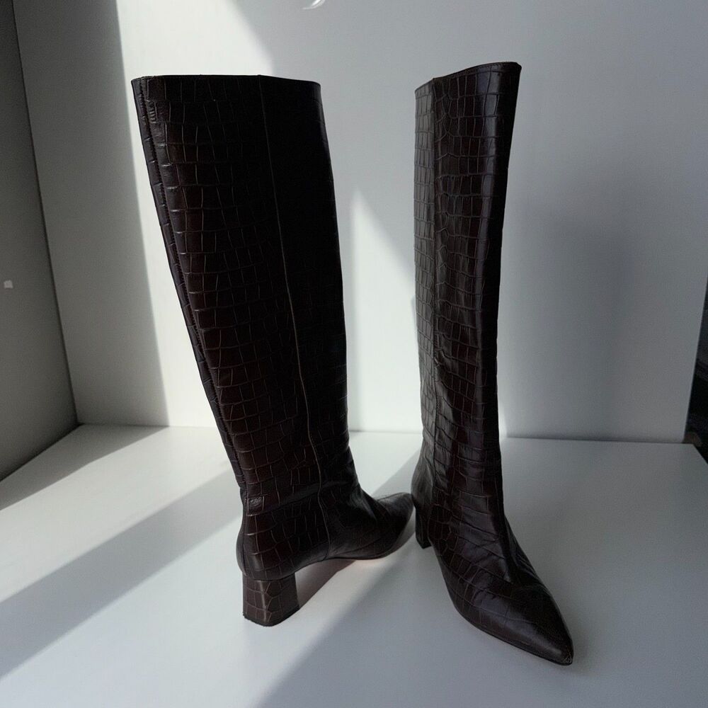 & Other Stories Croc Embossed brown knee high faux leather boots 36 |   5 to 5.5